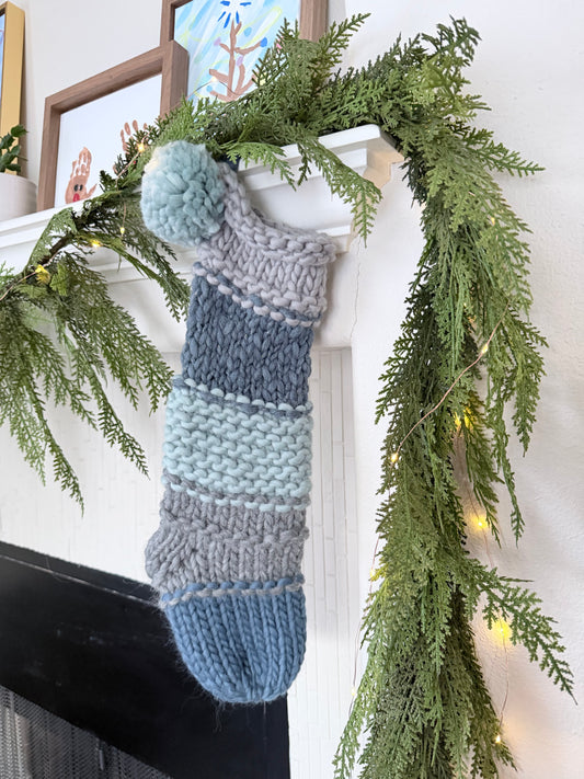 Heirloom Knit Christmas Stocking | Ready to Ship Luxury Handmade Stocking – Blue Ice