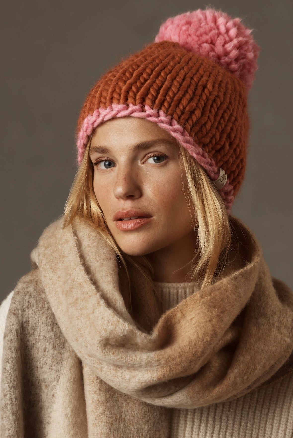 Hand Knit Beanie – Aspen (Orange + Lemonade)| Pine & Poppy