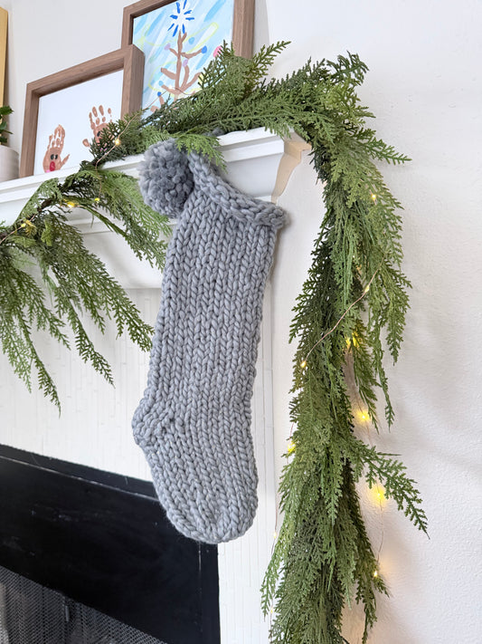 Heirloom Knit Christmas Stocking | Ready to Ship Luxury Handmade Stocking – Grey Sparkle