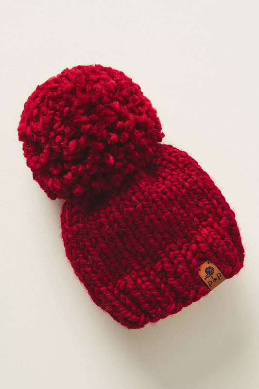 Hand Knit Beanie – Classic Christmas Red | Pine & Poppy