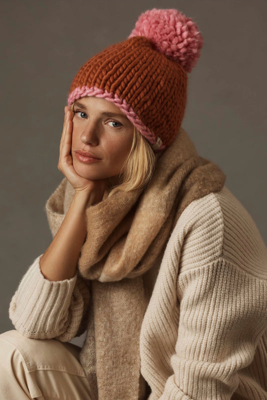 Hand Knit Beanie – Aspen (Orange + Lemonade)| Pine & Poppy