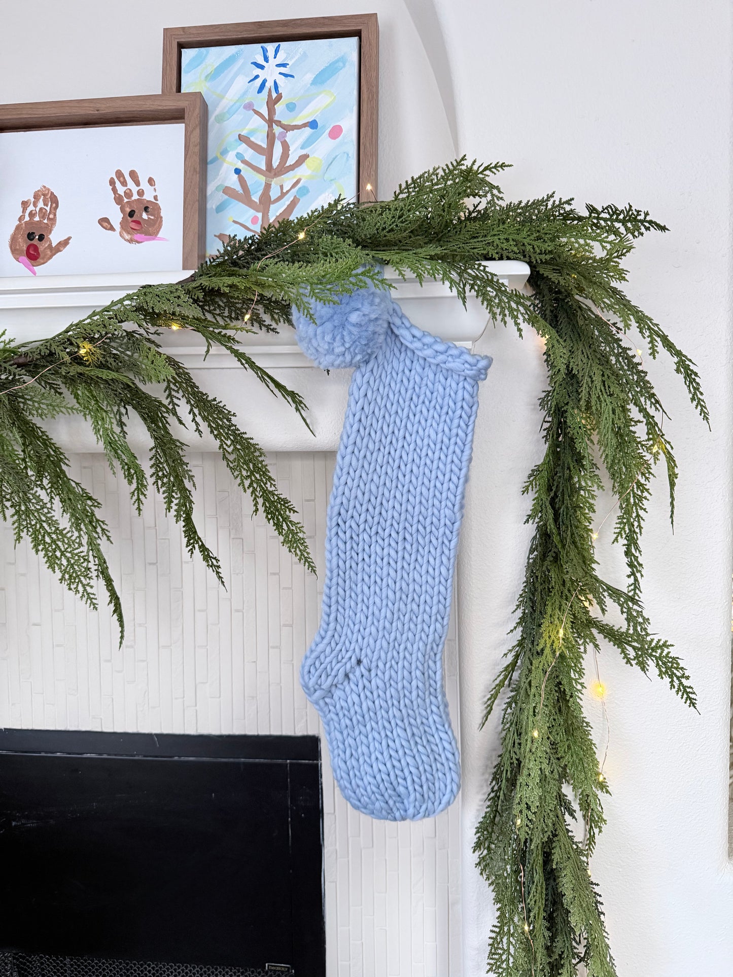 Heirloom Knit Christmas Stocking | Ready to Ship Luxury Handmade Stocking – Dusty Blue
