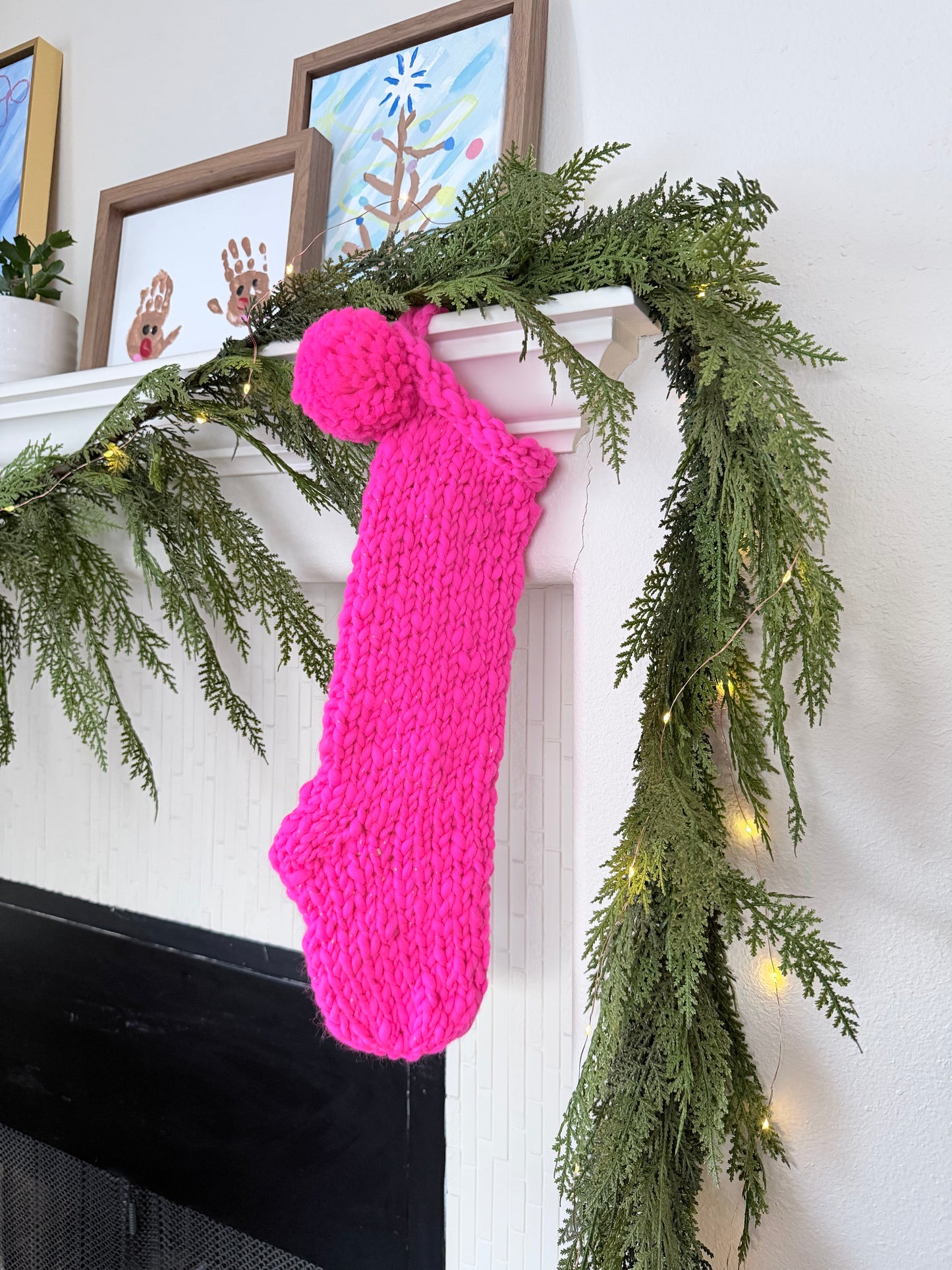 Heirloom Knit Christmas Stocking | Ready to Ship Luxury Handmade Stocking – Pink Aurora