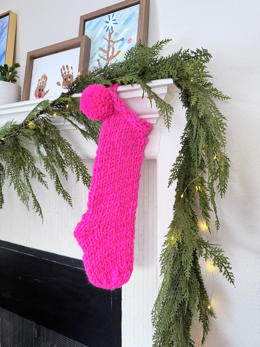 Heirloom Knit Christmas Stocking | Ready to Ship Luxury Handmade Stocking – Pink Aurora