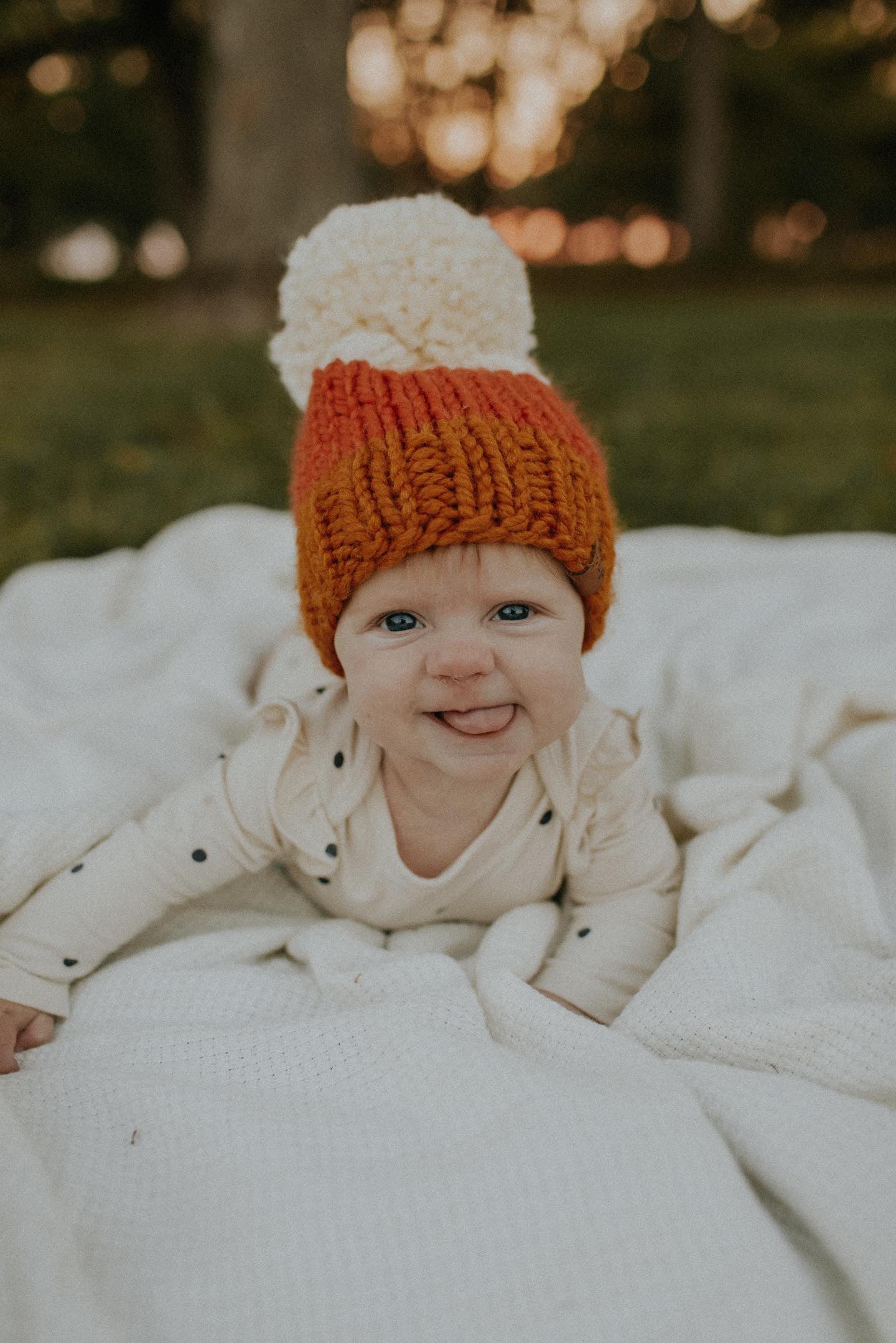 Hand Knit Beanie – Candy Corn | Pine & Poppy